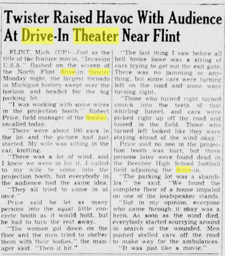 North Flint Drive-In Theatre - Jun 9 1953 Twister At The Drive-In (newer photo)